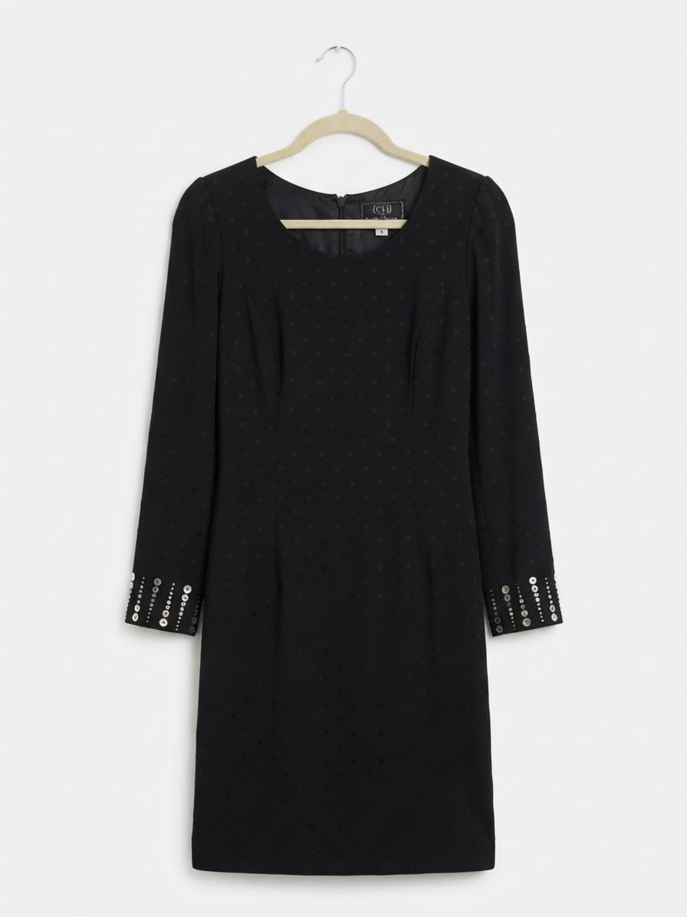 Carolina Herrera Black Long-Sleeve Dress with Studded Cuffs